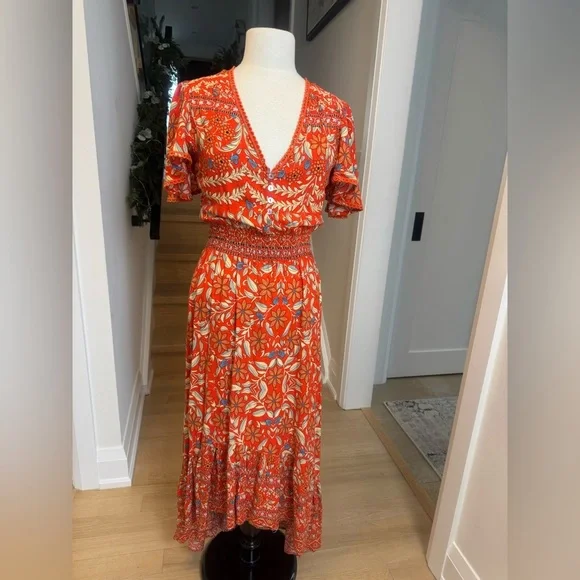 Anthropology Abel The Label Elegant Floral V-Neck Asymmetrical Dress S - Picture 1 of 10